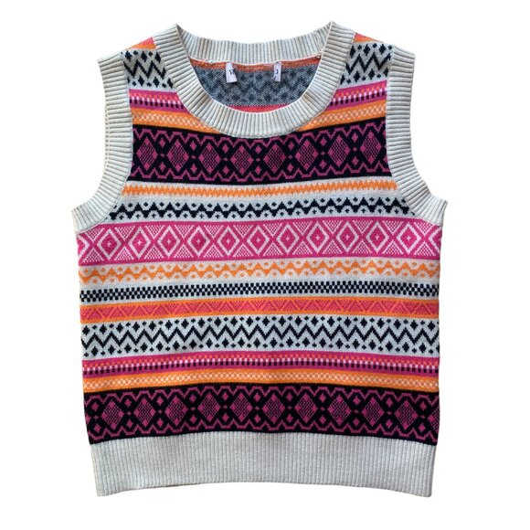 Willow & Wind Fair Isle Sweater Vest Sz S Stripes School Girl Preppy Neon Fall - Picture 8 of 8